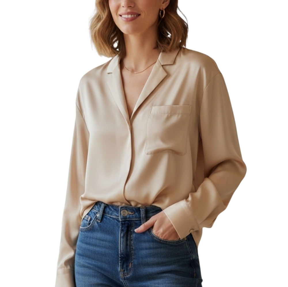 Babaton Cream Silk-Feel Button-Down Blouse